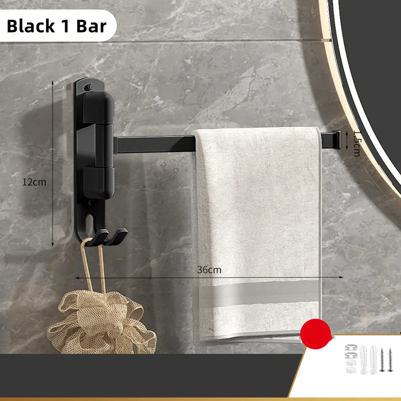 No Drill Bathroom Towel Rack Rotatable Black Corner Shelves Wall Mounted Shower Storage Rack Stainless Steel Kitchen Shelf Coat