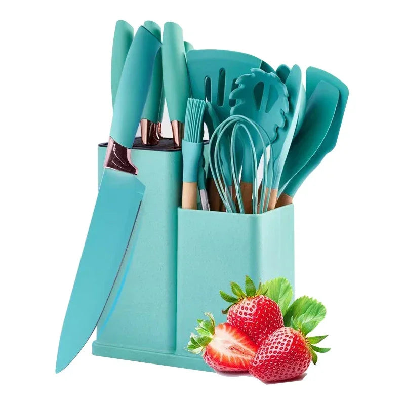 Kitchen Tool Set 2023 New Style 19 Pieces Kitchenware Black Green Pink Gray Cooking Tools Silicone Kitchen Utensils Set