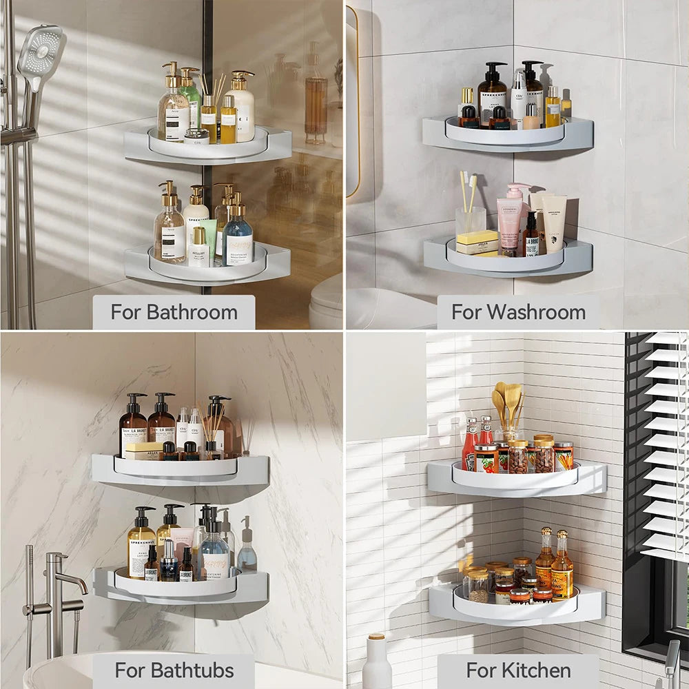 360° Rotating Shower Organizer Shelves Bathroom Corner Storage Shelves Waterproof Wall Shelf Free Punching Shower Caddy Rack