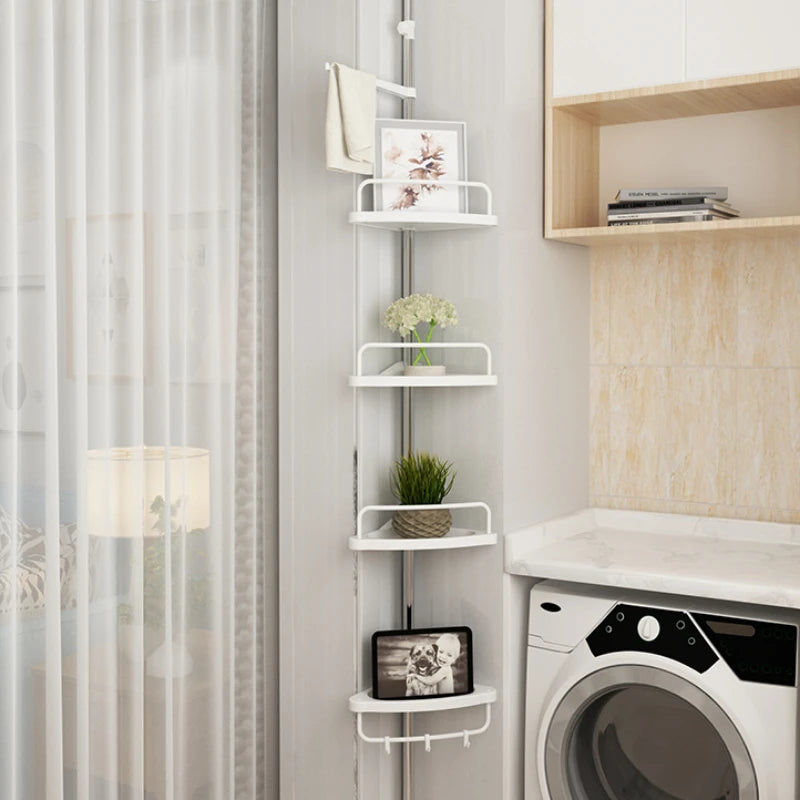 Bathroom Corner Shower Caddy Tension Pole Rust Proof Telescopic Rod 4 Tier Storage Rack Shower Organizer Modern Design