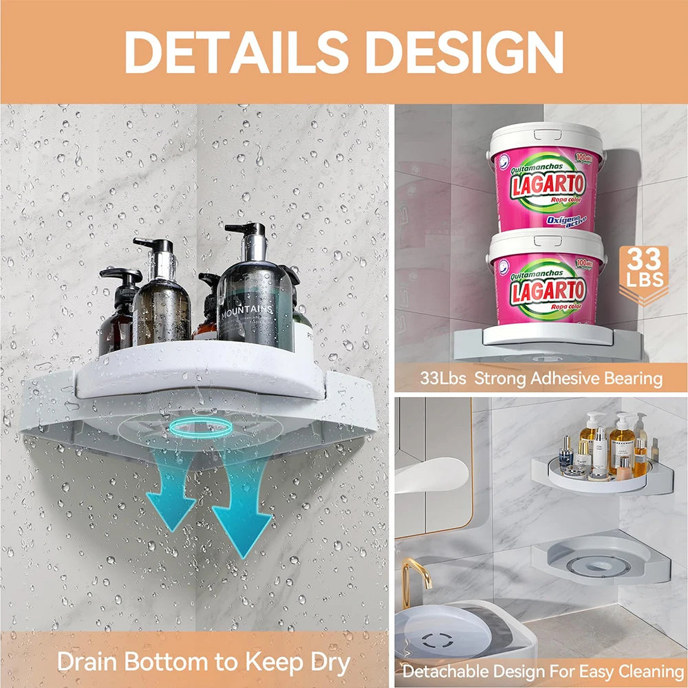 360° Rotating Shower Organizer Shelves Bathroom Corner Storage Shelves Waterproof Wall Shelf Free Punching Shower Caddy Rack