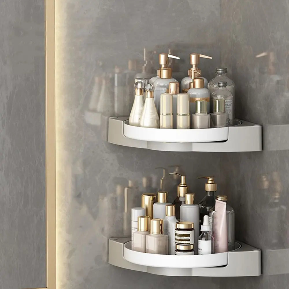 Plastic Rotating Corner Rack No Drilling Wall-Mounted Corner Shower Gel Storage Holder Space-Saving Large Capacity