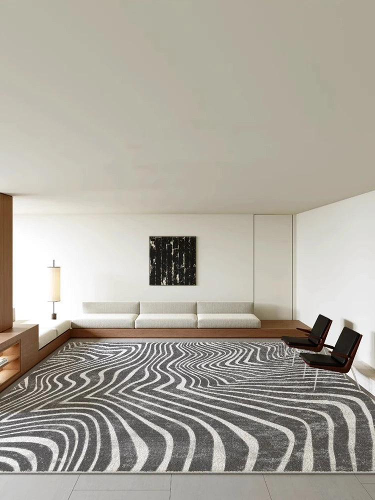 Art Zebra Pattern Carpet Black White Striped Rugs Retro Gray Lines Living Room Carpets Comfortable Machine Washable Bedroom Rug