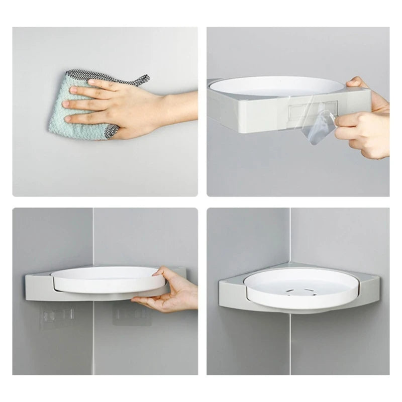 Multi-Purpose Rotating Bathroom Shelf Wall Mounted Toilet Non-Perforated Wall Corner Shower Storage Dropshipping