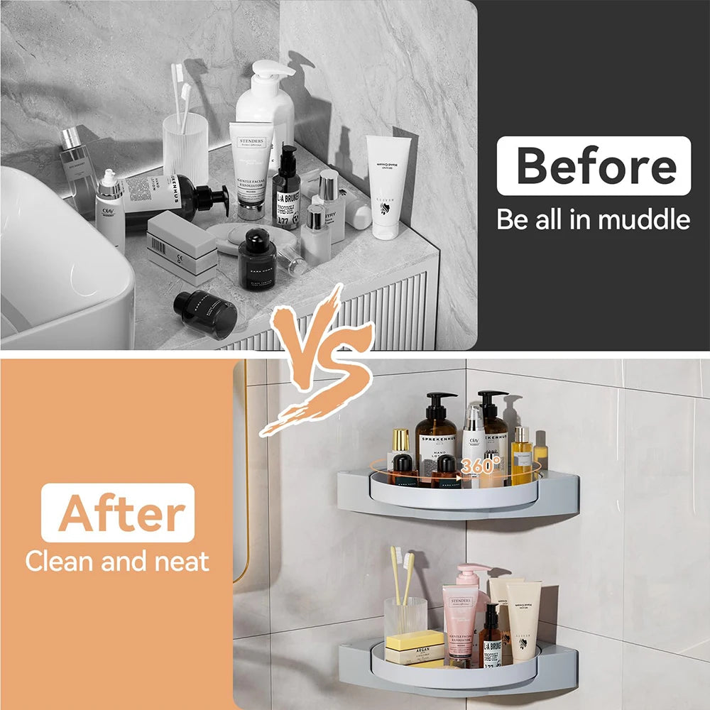 360° Rotating Shower Organizer Shelves Bathroom Corner Storage Shelves Waterproof Wall Shelf Free Punching Shower Caddy Rack