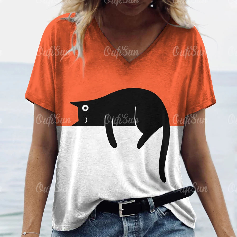 Summer Women's T Shirt Cat Print Casual Short Sleeve 3d T-Shirts Fashion Streetwear Crew Neck Pullover Female Oversized Clothing