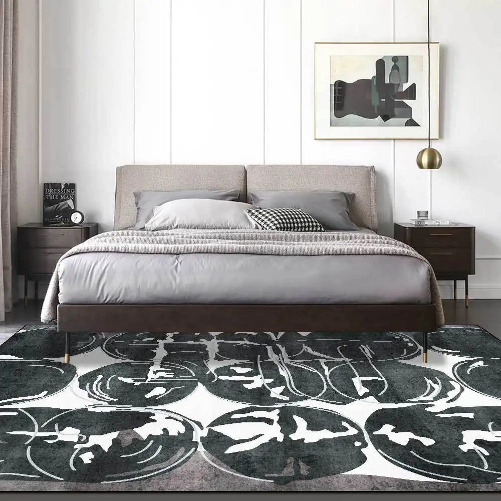 Modern All-Match Carpet Black and White Gray Abstract Circle Geometric Printed Area Rugs Living Room Bedroom Non-Slip Floor Mat