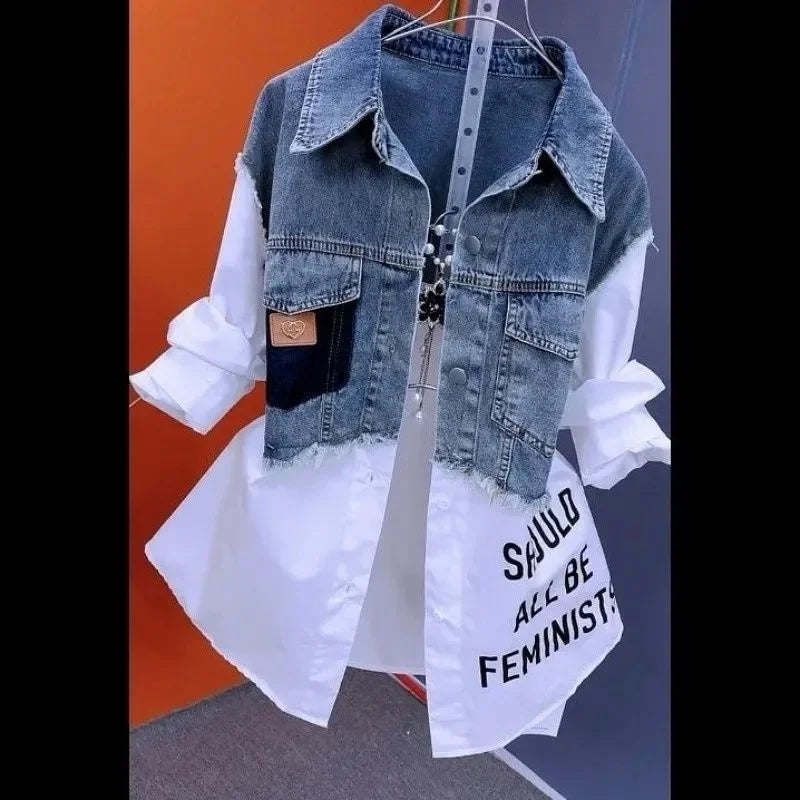 Fashion Striped Denim Jacket Women's Spring/Summer 2024 New Design Sense Stitching Women Jackets Temperament Coat Top