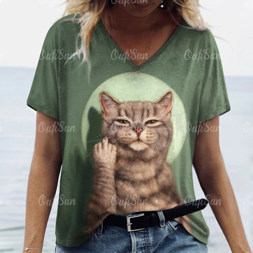 Summer Women's T Shirt Cat Print Casual Short Sleeve 3d T-Shirts Fashion Streetwear Crew Neck Pullover Female Oversized Clothing