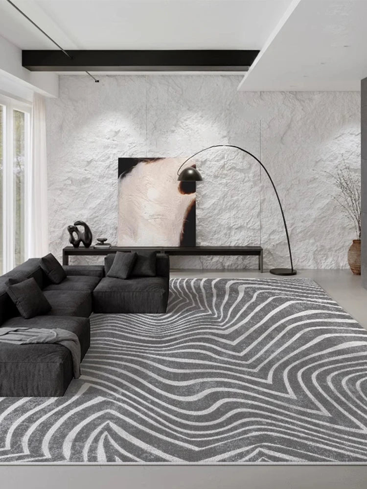 Art Zebra Pattern Carpet Black White Striped Rugs Retro Gray Lines Living Room Carpets Comfortable Machine Washable Bedroom Rug