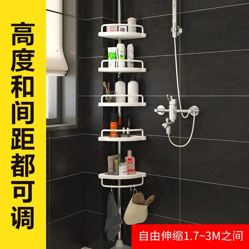 Bathroom Corner Shower Caddy Tension Pole Rust Proof Telescopic Rod 4 Tier Storage Rack Shower Organizer Modern Design