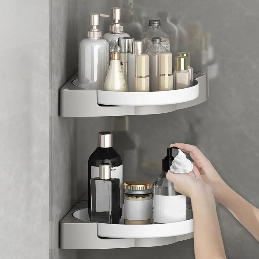 Plastic Rotating Corner Rack Wall-Mounted No Drilling Corner Shower Gel Storage Holder Space-Saving Large Capacity