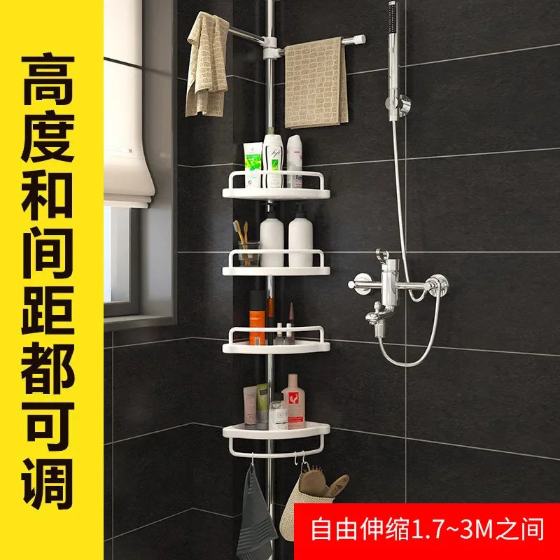 Bathroom Corner Shower Caddy Tension Pole Rust Proof Telescopic Rod 4 Tier Storage Rack Shower Organizer Modern Design