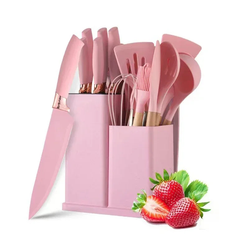 Kitchen Tool Set 2023 New Style 19 Pieces Kitchenware Black Green Pink Gray Cooking Tools Silicone Kitchen Utensils Set