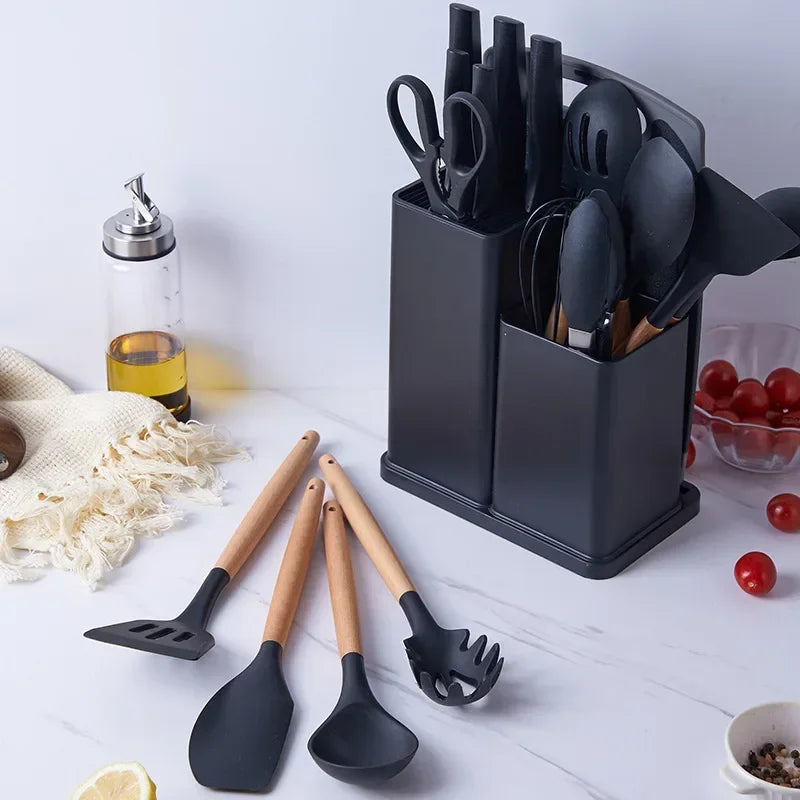 Kitchen Tool Set 2023 New Style 19 Pieces Kitchenware Black Green Pink Gray Cooking Tools Silicone Kitchen Utensils Set