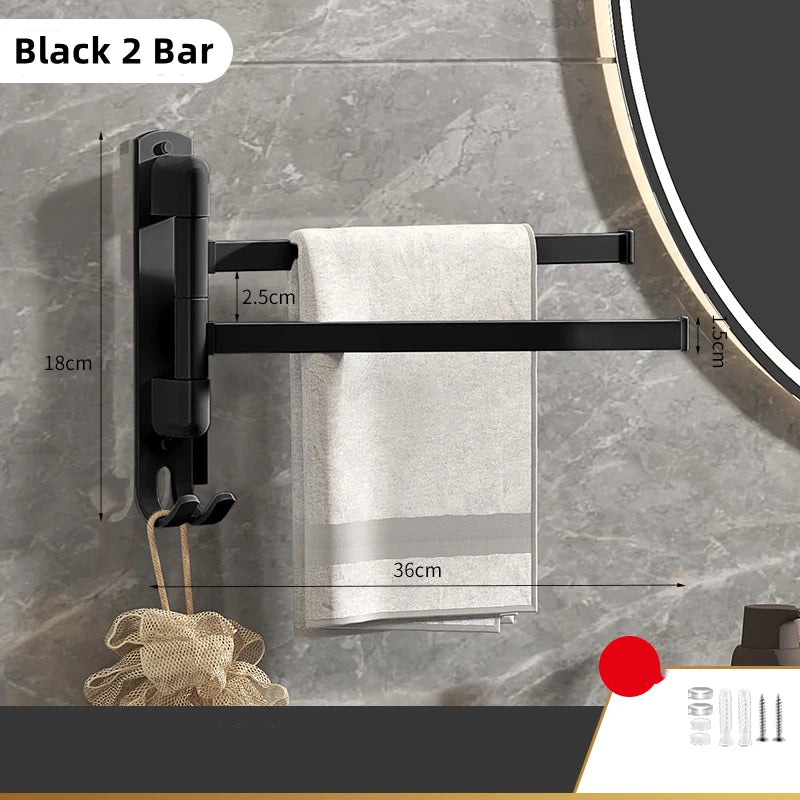 No Drill Bathroom Towel Rack Rotatable Black Corner Shelves Wall Mounted Shower Storage Rack Stainless Steel Kitchen Shelf Coat