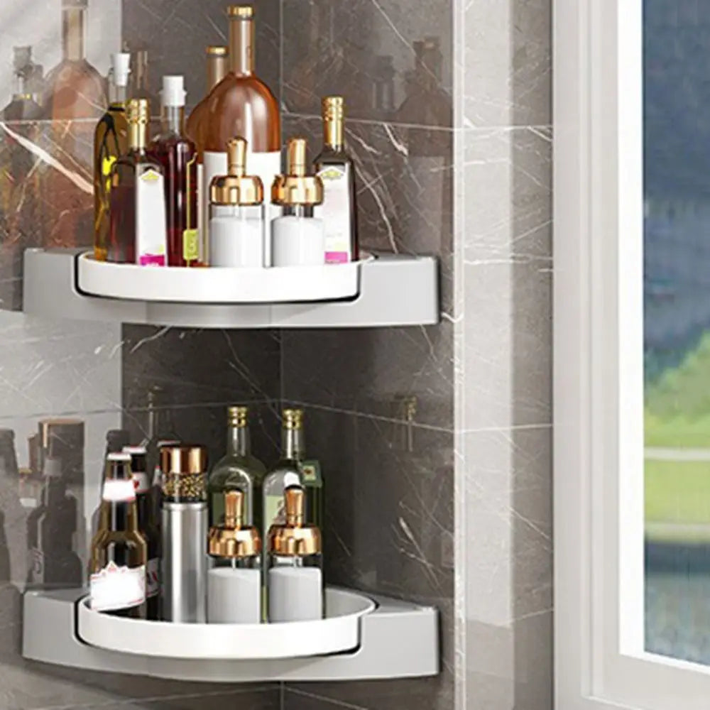 Plastic Rotating Corner Rack Wall-Mounted No Drilling Corner Shower Gel Storage Holder Space-Saving Large Capacity