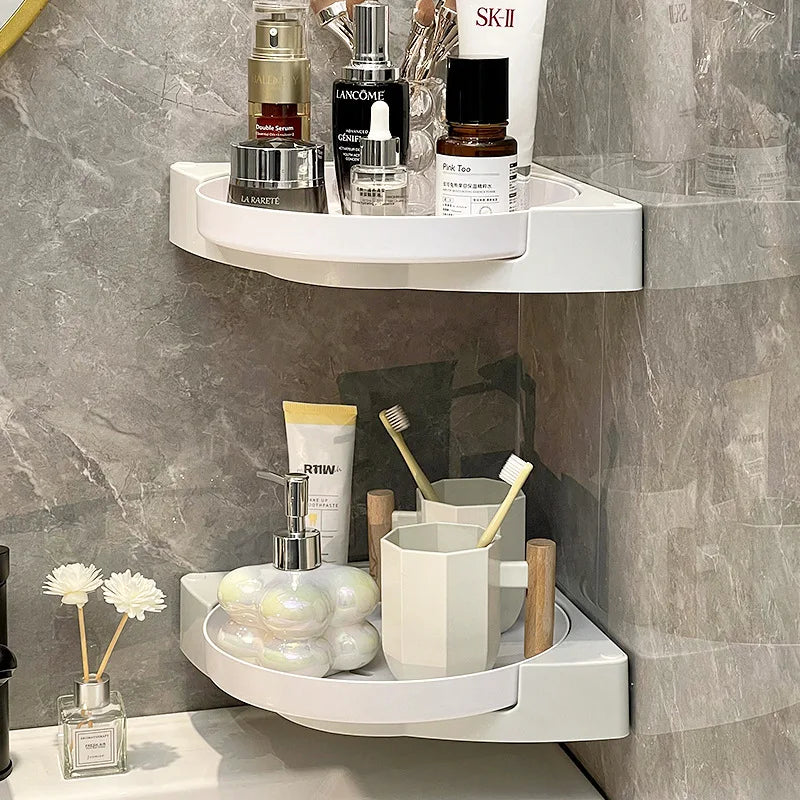 360° Rotate Corner Triangle Organizer Shelves Wall-Mounted Bathroom Rotating Shower Caddy Multi-Purpose Shower Gel Storage Rack