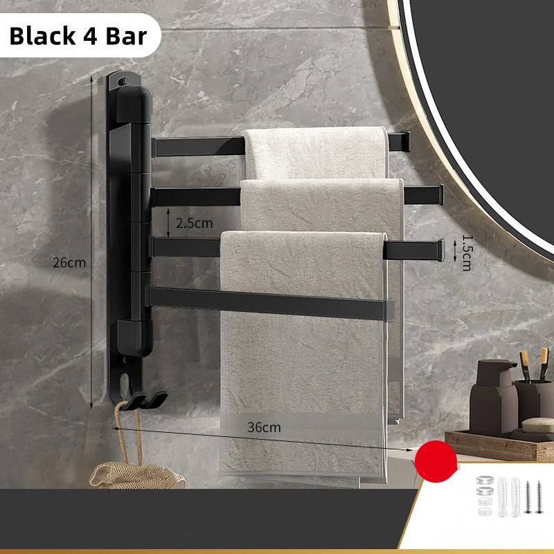 No Drill Bathroom Towel Rack Rotatable Black Corner Shelves Wall Mounted Shower Storage Rack Stainless Steel Kitchen Shelf Coat