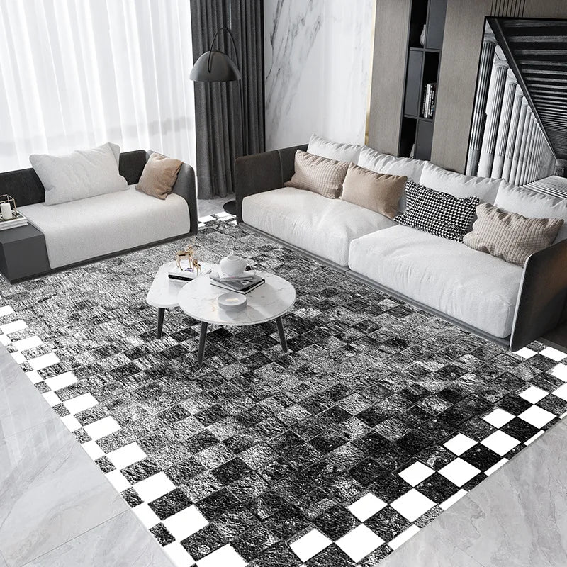 Modern Fashion Carpet Simple Abstract Black/white/Gray Lattice Carpets for Living Room Bedroom Area Rugs Home Antiskid Floor Mat