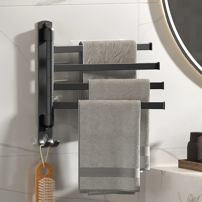 No Drill Bathroom Towel Rack Rotatable Black Corner Shelves Wall Mounted Shower Storage Rack Stainless Steel Kitchen Shelf Coat